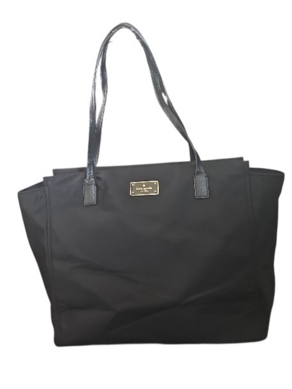 Kate Spade New York Black Nylon Tote Bag Gold Hardware Zip Top Large Shopper
